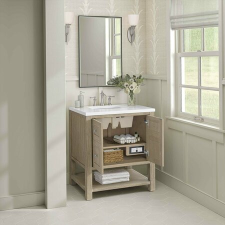 James Martin Vanities 30'' Single Vanity, Whitewashed Oak w/ 3 CM White Zeus Quartz Top 330-V30-WWO-3WZ